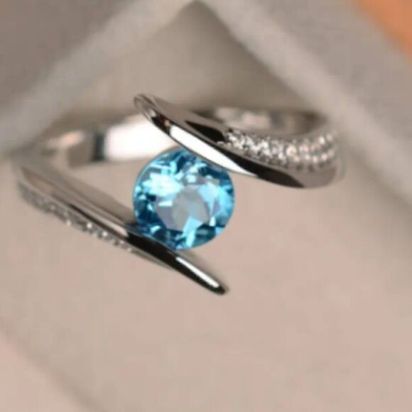 London Blue Topaz Zircon Gemstone Ring Engagement Ring - Picture 1 of 8